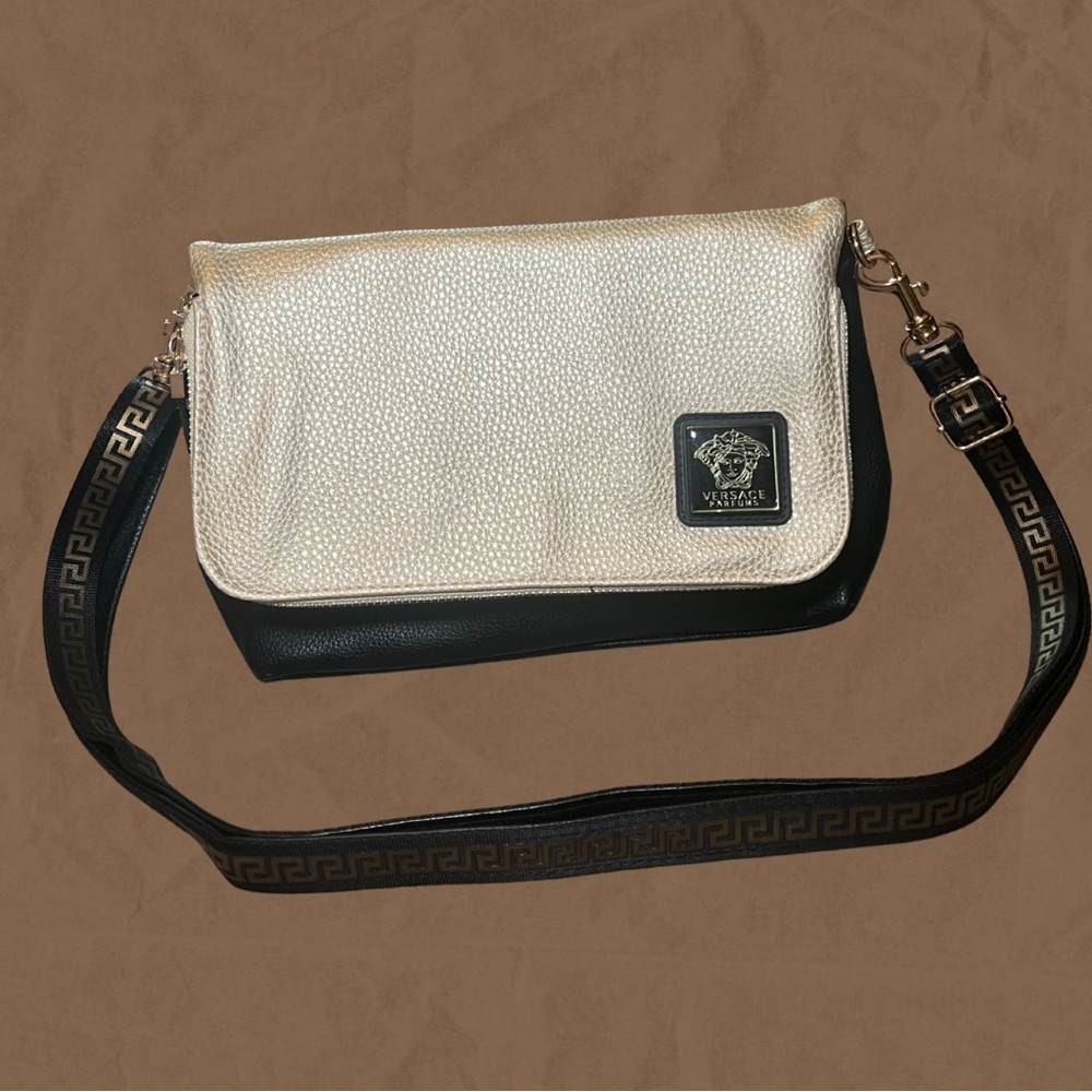 VERSACE Black and Cream Crossbody Bag